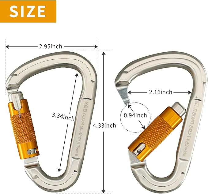 SOB Auto Locking Climbing Carabiner Clips,Heavy Duty Asymmetrical Carabiner Connector Used for Rappelling Gear Rescue Outdoor Projects Dog Leash-StrideForce Fitness