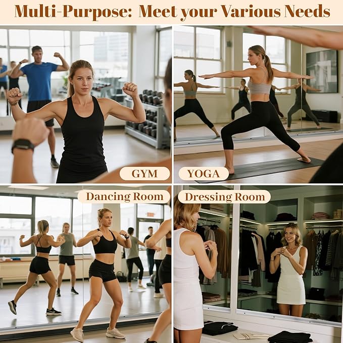 Home Gym Mirror - 3 PCS 16×56 inches, Large Frameless Wall Mounted Full Length Body Mirror for Dancing Studio, Exercise, Fineness, Yoga, Tempered Glass-StrideForce Fitness