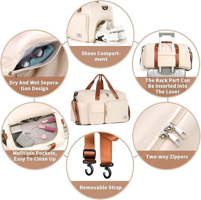 FIORETTO Women's Gym Duffle Bag with Shoes Compartment, 37L Capacity, Ideal for Travel, Gym, Sports, Duffel, Weekender-StrideForce Fitness