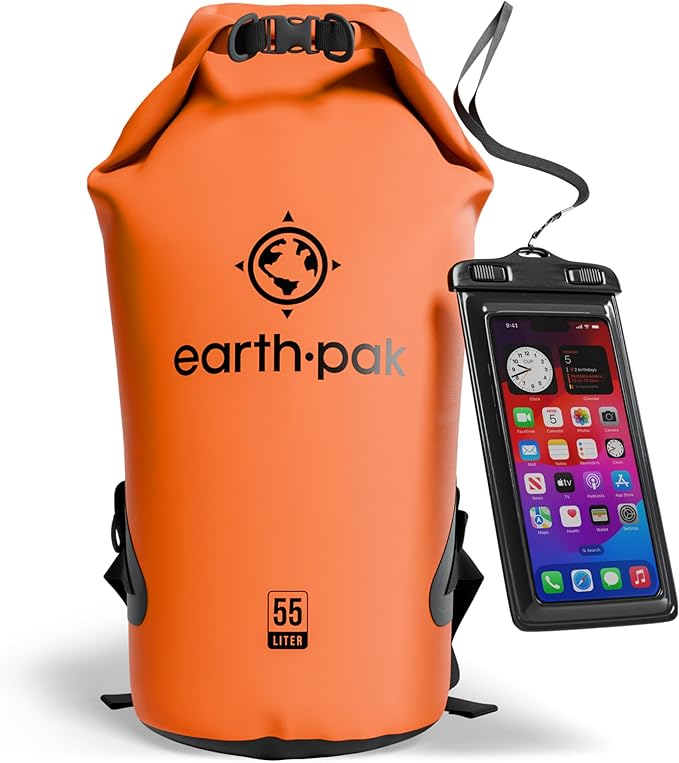 Earth Pak Waterproof Dry Bag - Roll Top Waterproof Backpack Sack Keeps Gear Dry for Kayak with Waterproof Phone Case-StrideForce Fitness
