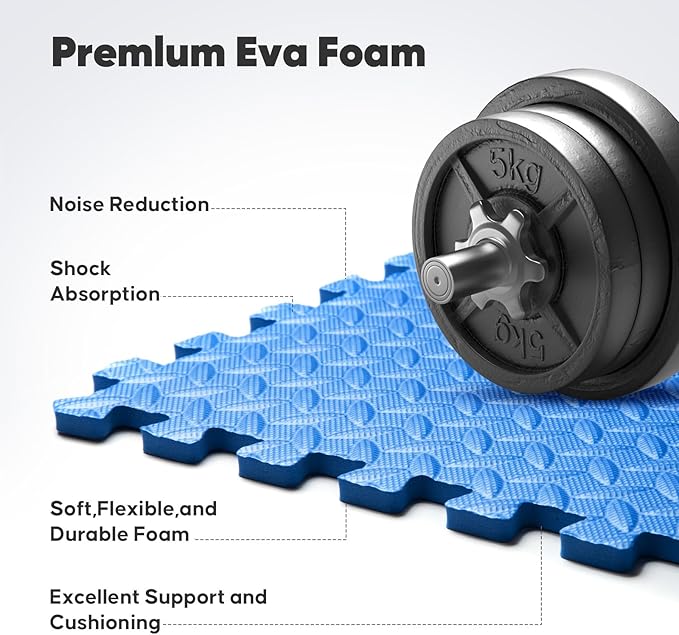 Home Gym Mat, Puzzle Exercise Mat, EVA Interlocking Foam Floor Tiles for Home Workout Equipment and Kids' Play Areas - Blue, 24 in x 24 in x ½ in - 12 Tiles (Blue, 12 Pack 48 sq ft)-StrideForce Fitness