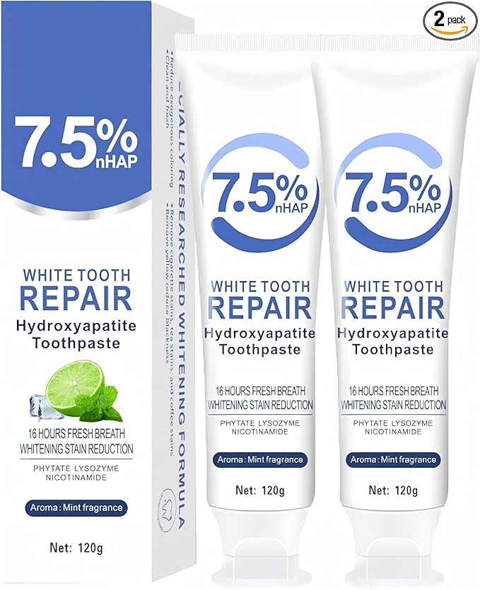 7.5% Hydroxyapatite Toothpaste for Enamel Protection, Fluoride-Free Formula with Gentle Mint, for Sensitive Teeth, Daily Protection, Long-Lasting Fresh Breath, 4.23 Oz (2)