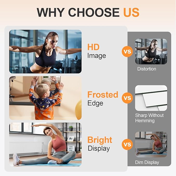 Hasipu 2 Pcs 48''x24'' Home Gym Mirror Large Full Length Wall Mounted Full Body Mirror for Yoga Dance Fitness Exercise Studio Bedroom Garage, Frameless Tempered Glass Workout Mirrors Black Rectangular-StrideForce Fitness