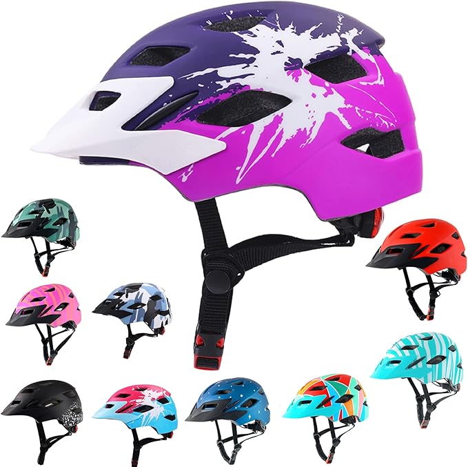 Kids Bike Helmet,Bavilk Kids Boys Girls Bike Helmets with LED Light Detachable Visor Children Youth Teen Multi-Sport for Skating Cycling Scooter Skateboard Adjustable & Lightweight 19.7"-22.4"-StrideForce Fitness