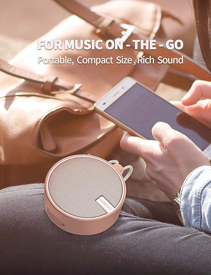 INSMY C12 IPX7 Waterproof Shower Bluetooth Speaker, Portable Small Speaker, Speakers Bluetooth Wireless Loud Clear Sound Support TF Card Suction Cup for Outdoor Kayak Canoe Beach Gift (Cashmere Pink)-StrideForce Fitness