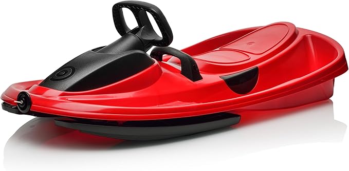 Snow Sled for Kids, Adults - Toboggan Sled, Easy Turning Steering Wheel, Anti-Slip Seat, Pull Up Brake, Durable Plastic Sled, Lightweight, Snow Sleds, Age 3+ 260 lbs-StrideForce Fitness