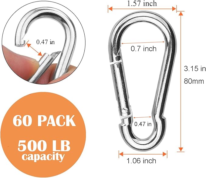 Spring Snap Hooks M5 M6 M8 M10 Carabiner Heavy Duty Carabiner Clips Galvanized Steel Quick Links Caribiniers Hammocks Hooks for Camping Hiking Outdoor Swing Pet Leash Gym-StrideForce Fitness