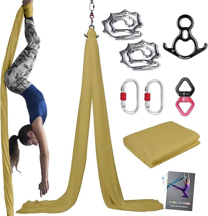 PRIOR FITNESS Aerial Silks Kit Colorful 9/15/20 Yards 40D Nylon Fabric Hammock Set With Hardware & Guide for All Levels Of Aerial Yoga Practice and Acrobatic Flying For Adults Aerial silk-StrideForce Fitness