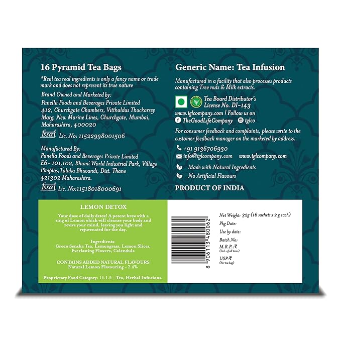 TGL Co. Lemon Detox Tea (16 Green Tea Bags) | Lemon Tea Keeps Hydrated | Sip it Hot or Iced-StrideForce Fitness