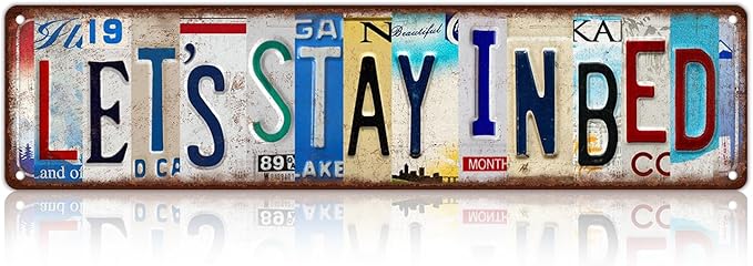 Vintage Let's Stay In Bed Wall Decor Bedroom Street Signs Metal Tin Signs 16 x 4 Inches-StrideForce Fitness