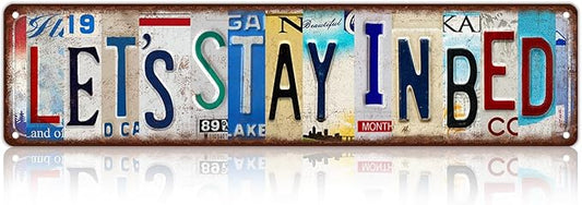 Vintage Let's Stay In Bed Wall Decor Bedroom Street Signs Metal Tin Signs 16 x 4 Inches-StrideForce Fitness