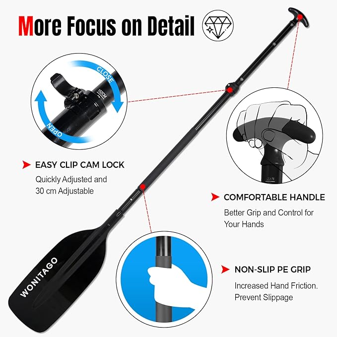 Canoe Paddles Aluminum Paddle with Plastic Blades Floating Adjustable Canoeing and Boating Oars, 122-152 cm/4-5 Ft, Black/Yellow-StrideForce Fitness