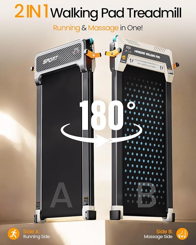 Walking Pad with Incline - Dual-Sided 2 in 1 Under Desk Treadmill with Shiatsu Foot Massager, 330LBs Walking Pad Treadmills for Home and Office, LED Display and Remote Control-StrideForce Fitness