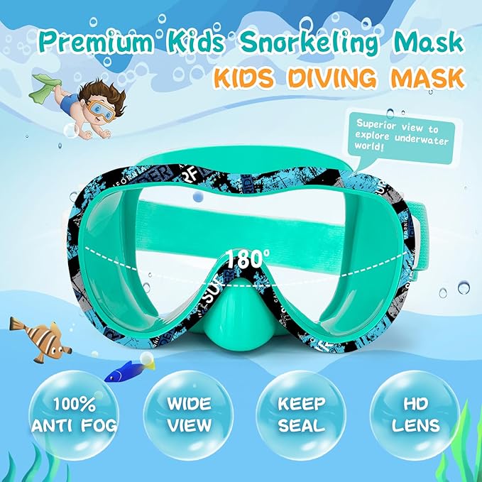 Kids Swim Goggles with Nose Cover, 180° Panoramic Snorkel Mask with Anti-Fog & Anti-Leak Design, Comfort Fabric Strap UV Protection Lens for Boys Girls Ages 3-15-StrideForce Fitness
