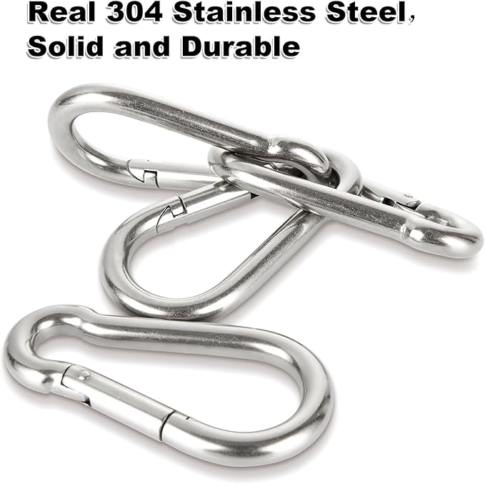 Stainless Steel Spring Snap Hook Carabiner M6 M8 M10 Heavy Duty Carabiner Clip Spring Clips Keychain 5/16 Inch Quick Links for Backpack, Hammocks, Camping, Swing(16/30/10PCS)-StrideForce Fitness