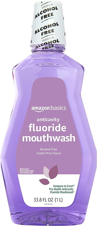 Amazon Basics Anticavity Fluoride Mouthwash, Alcohol Free, Violet Mint, 1 Liter, 33.8 Fluid Ounces, 1-Pack (Previously Solimo)