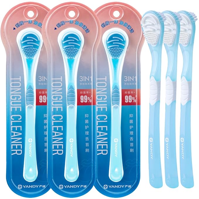 YANDY Double Sided Design Tongue Scraper, Ultra Soft Tongue Cleaner for Adults and Children, Freshens Breath and Helps Eliminate Bad Breath (3 Pack)