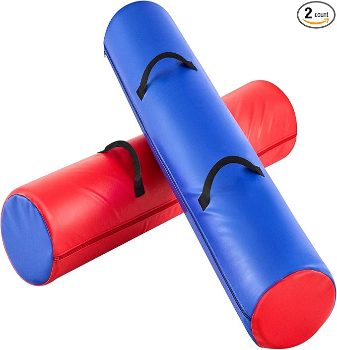 ShinyRelief 2 Pcs Jousting Sticks for Adults Sponge Filled Pugil Stick 72" l x 9" Dia PU Covered Set for Sparring Games, Blue and Red-StrideForce Fitness