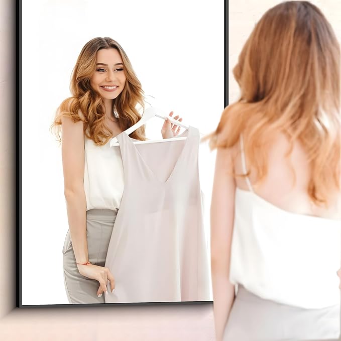 Black Bathroom Mirror for Wall, 60x36 Inch Rectangle Mirrors with Metal Frame, Modern Vanity Wall Mirror Decor for Entryway Hangs, Bathroom Living Room Horizontal or Vertical-StrideForce Fitness