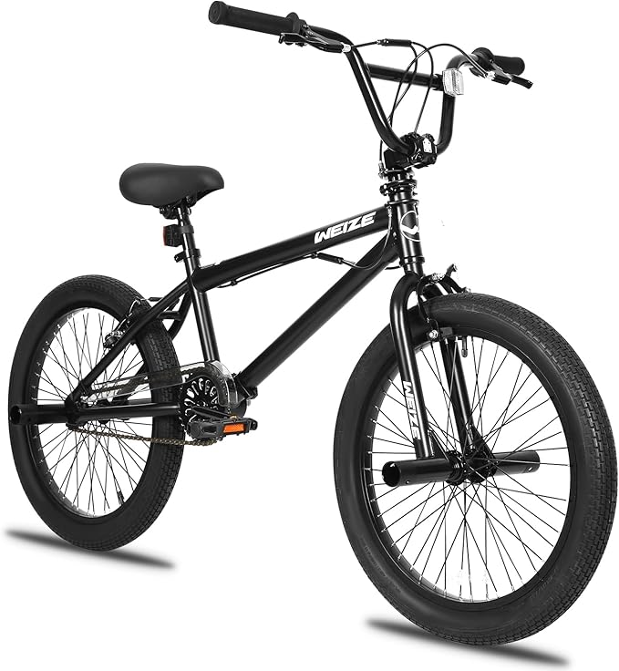 WEIZE Freestyle BMX Bike, 20 inch Trick Bicycle for Kids and Adults Men Women, Hi-Ten Steel Frame, 360 Degree Rotor Freestyle, 4 Pegs Single Speed Teen Bike, Beginner-Level to Advanced Riders-StrideForce Fitness