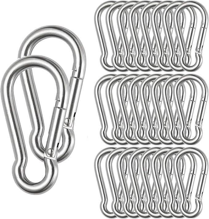 Stainless Steel Spring Snap Hook Carabiner M6 M8 M10 Heavy Duty Carabiner Clip Spring Clips Keychain 5/16 Inch Quick Links for Backpack, Hammocks, Camping, Swing(16/30/10PCS)-StrideForce Fitness