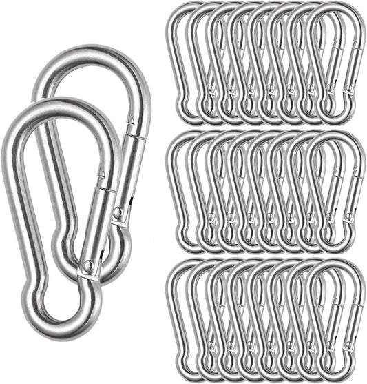 Stainless Steel Spring Snap Hook Carabiner M6 M8 M10 Heavy Duty Carabiner Clip Spring Clips Keychain 5/16 Inch Quick Links for Backpack, Hammocks, Camping, Swing(16/30/10PCS)-StrideForce Fitness