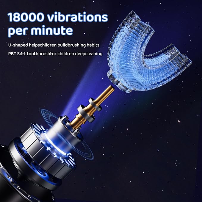 Kids U Shaped Electric Toothbrush, with 3 Cleaning Modes, with 4 Brush Heads, 360° Sonic Automatic Toothbrush, IPX7 Waterproof Cartoon Dinosaur Design (Ages 2-12)