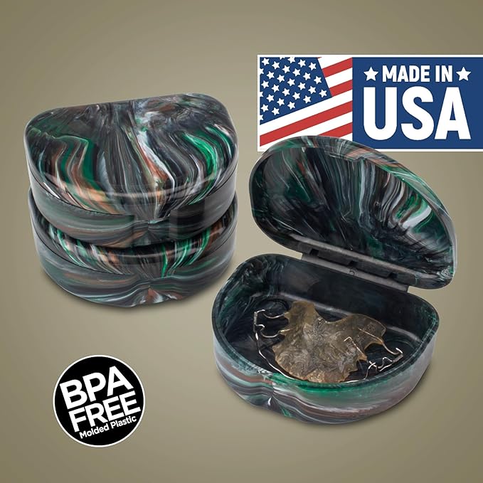 Practicon Marble Retainer Cases, Orthodontic Aligner Case, Mouth Guard Holder (3 Pack) (Camo)