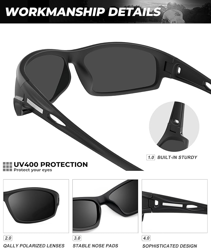 Polarized-Sunglasses-Men Sports Mens-Sunglasses: Sun-Glasses with UV400 Protection for Driving Golf Fishing Running-StrideForce Fitness