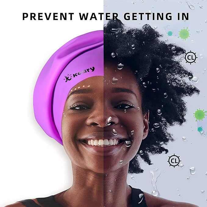 Keary Extra Large Swim Cap for Braids and Dreadlocks Extensions Weaves Long Hair, Waterproof Silicone Cover Ear Bath Pool Shower Swimming Cap for Adult Youth to Keep Hair Dry, Easy to Put On and Off-StrideForce Fitness