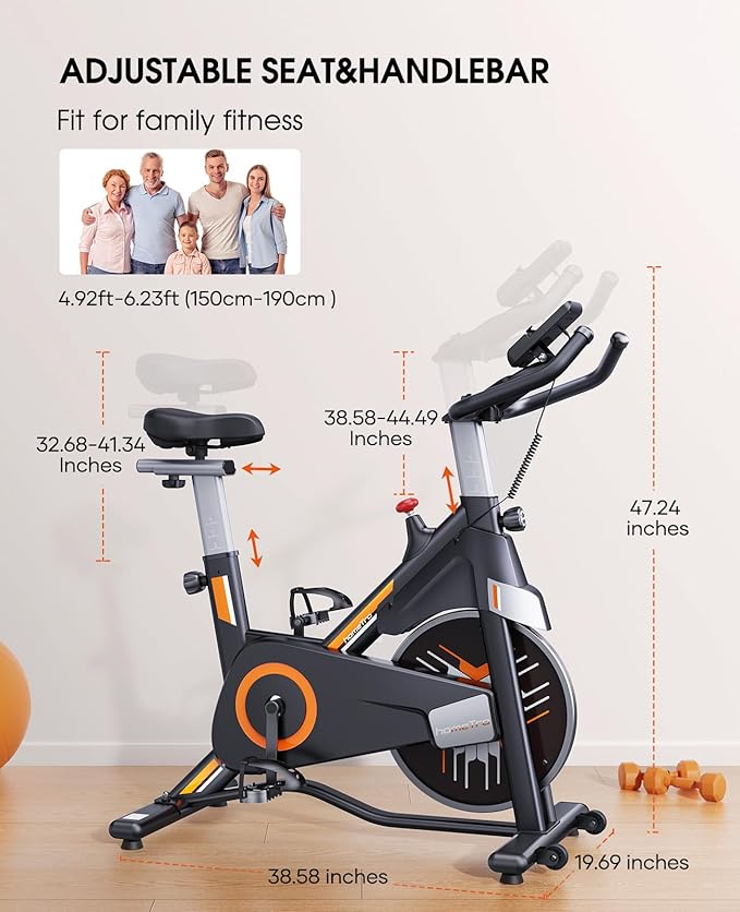 Stationary Exercise Bikes,Magnetic Resistance,Quiet Belt Drive Indoor Stable Cycling Bike 330LBs for Home, Monitor & Phone Mount & Comfortable Seat-StrideForce Fitness