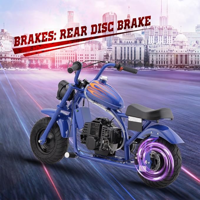 Gas Mini Chopper Bike, DB004 Model 49.4 CC 2-Stroke Dirt Bike with Big Headlight, Premium Tire, Metal Frame, Disc Brakes, Max Load 165Lbs, Up to 20Mph, EPA Approved-StrideForce Fitness