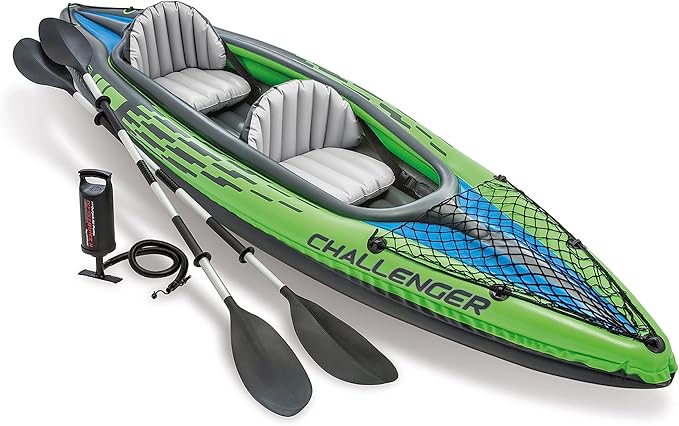 INTEX Challenger Inflatable Kayak Series: Includes Deluxe 86in Kayak Paddles and High-Output Pump – SuperStrong PVC – Adjustable Seat with Backrest – Removable Skeg – Cargo Storage Net-StrideForce Fitness