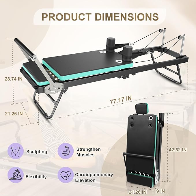 Pilates Reformer, Foldable Reformer Pilates Machine, Pilates Equipment for Home Women Use Gym Workout & Advanced and Beginners Users, Up to 400 lbs Weight Capacity Reformers-StrideForce Fitness