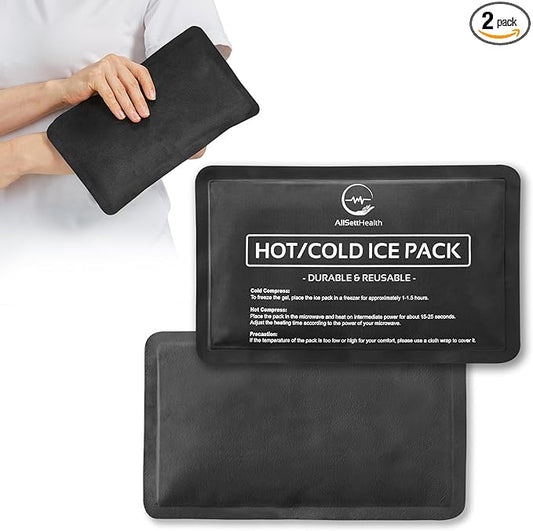 2 Pack Reusable Ice Packs for Injuries - Soft Ice Pack with Velvet Soft Fleece Fabric | Flexible Hot and Cold Gel Ice Pack Set- Cold Packs for Injuries, Knee, Back, Neck Pain - 10 x 6, Black-StrideForce Fitness
