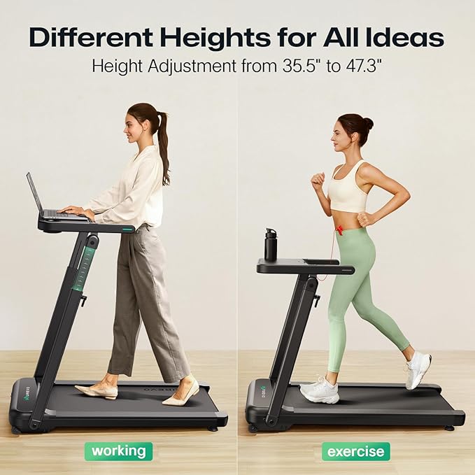 UREVO Treadmill with Desk Workstation, Walking Pad Treadmills for Home Office, Under Desk Compact Design Treadmill with HIIT Programs, Remote Control, LED Display-StrideForce Fitness