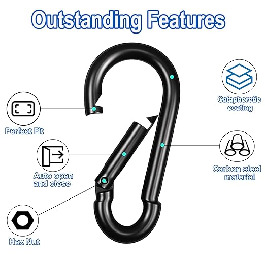 20PCS M5 Black Carabiner Clip, 3/16Inch Snap Hook Quick Link Small Clips, 2'' Spring Carabiner Link Buckle for Fishing Camping Hammock Dog Leashes-220LBS Holding Capacity-StrideForce Fitness