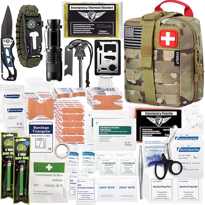 EVERLIT 250 Pieces Survival First Aid Kit IFAK EMT Molle Pouch Survival Kit Outdoor Gear Emergency Kits Trauma Bag for Camping Boat Hunting Hiking Home Car Earthquake and Adventures-StrideForce Fitness