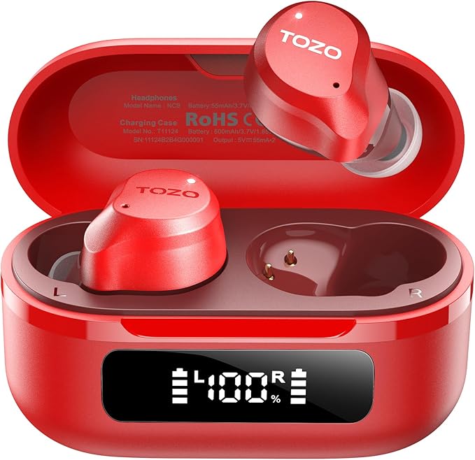 TOZO NC9 Hybrid Active Noise Cancelling Wireless Earbuds, 6 Mics ENC Clear Call, IPX8 Waterproof, in Ear Bluetooth 5.3 Headphones Stereo Bass Ear Buds 59H Playtime with LED Display 32 EQs via APP-StrideForce Fitness