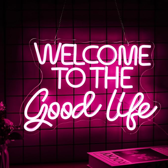 Welcome To The Good Life Neon Sign Letter LED Neon Lights Dimmable USB Powered 16.5’’X11’’Cool Wall Decorative Light Bedroom Kids Room Birthday Party Bar Decoration Gifts for Friend（Pink）-StrideForce Fitness