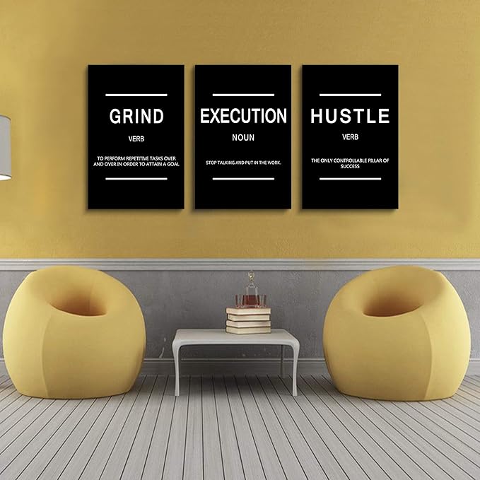 Framed Canvas Wall Art Success Quote, Office Wall Art, Black Large Poster, Positive Motivational Set of 3 Prints, Execute Failure Definition, Inspirational Print (B-3pcs,16x24inchx3pcs)-StrideForce Fitness