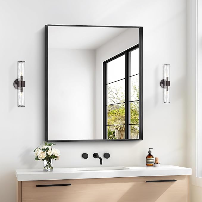 Black Bathroom Mirror, 30x36 Inch Rectangular Framed Mirror, Large Wall Mounted Bathroom Vanity Mirror Over Sink for Bedroom,Restroom, Living Room, Hangs Vertically or Horizontally-StrideForce Fitness