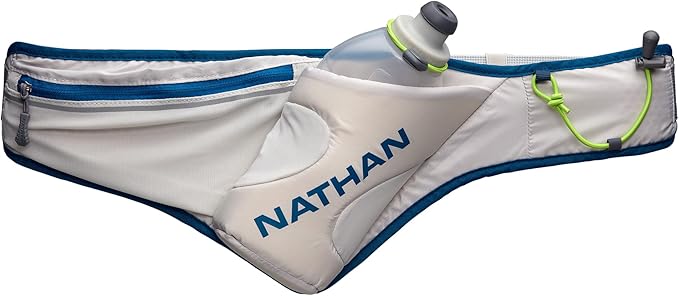 Nathan Peak Running Hydration Waist Pack Belt w/ Speed Draw Flask Water Bottle, 18oz/535 ml Push/Pull Race Cap, Expandable Zippered Stretch Pocket-StrideForce Fitness