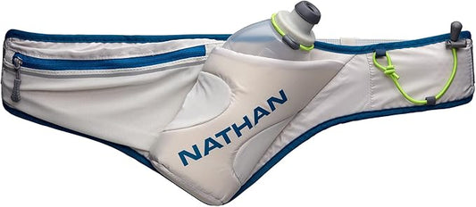Nathan Peak Running Hydration Waist Pack Belt w/ Speed Draw Flask Water Bottle, 18oz/535 ml Push/Pull Race Cap, Expandable Zippered Stretch Pocket-StrideForce Fitness