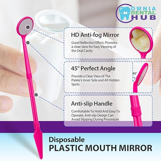 100 PCs Dental Grade Disposable Dental Mouth Mirrors with Spatula Handle by Omnia ONE | Fog-Free, Dual-Purpose Design – Clear Visibility & Tongue Retraction – Ideal for Exams & Procedures