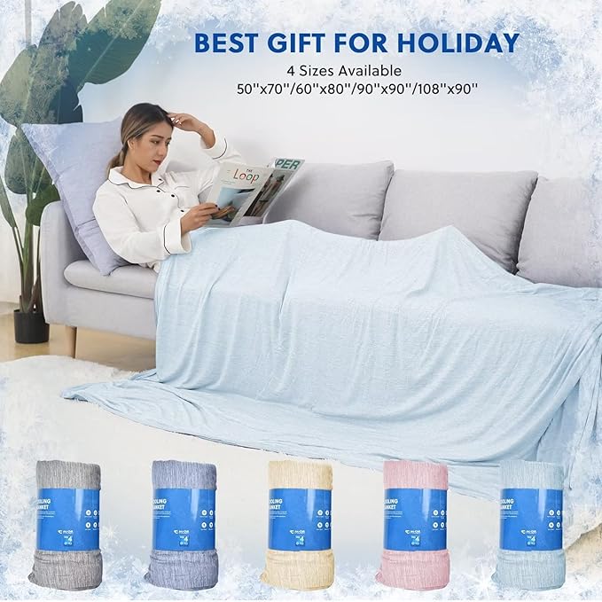 HOMFINE Cooling Blankets for Hot Sleepers - Summer Blanket Thin Lightweight Breathable Soft Double Side Enhanced Cooling for Bed Couch Sofa, Keep Cool for Night Sweats (Light Blue, 50 x 70 inches)-StrideForce Fitness