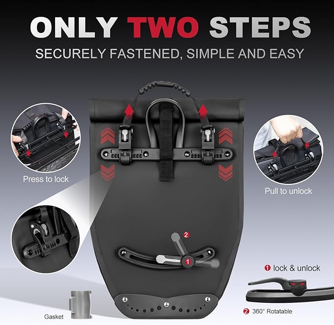 Hycline Waterproof Bike Panniers Bag: Bicycle Rear Rack Bags 28L Large Capacity with Dual Carrying Handle and Shoulder Strap for Commuting Cycling Traveling Touring Shopping - 1PC-StrideForce Fitness