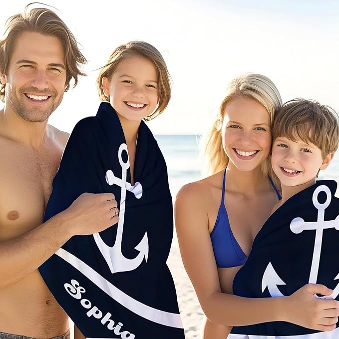 JML Personalized Beach Towel with Name, Custom Anchor Beach Towel, Customized Microfiber Pool Towel, Quick Dry & Absorbent Swim Towel for Adult,Anniversary, Birthday, Summer Holiday,Vacation-StrideForce Fitness