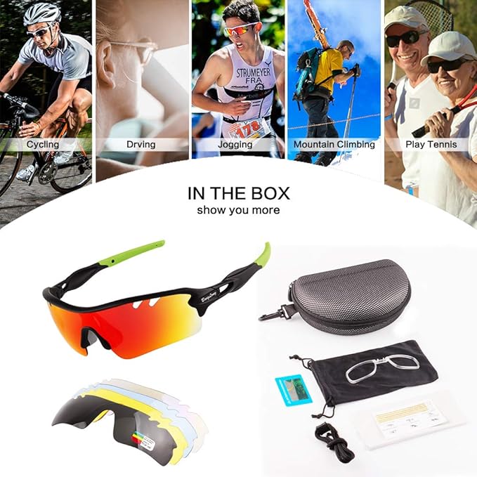 BangLong Polarized Sports Sunglasses Cycling Sun Glasses for Men Women with 5 Interchangeable Lenes for Running Baseball Golf-StrideForce Fitness