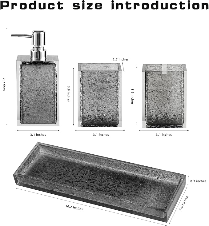 Bathroom Accessories Set, 4Pcs Hand Soap Dispenser and Toothbrush Holder Set, Tumbler Mouthwash Cup, Vanity Tray for Modern Home Decor Bathroom Countertop Organizer (Gray)